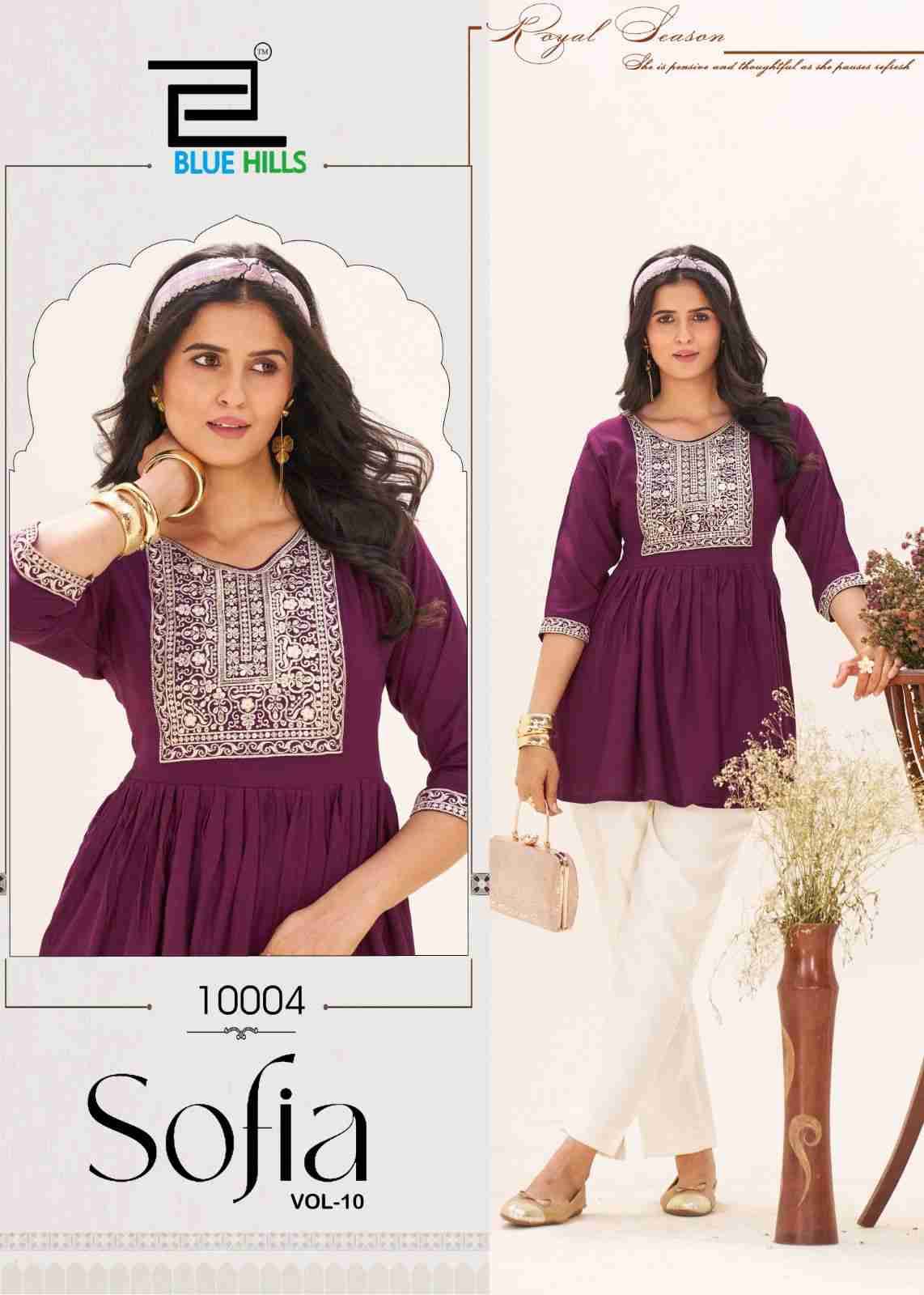 Sofia Vol-10 By Blue Hills 10001 To 10006 Series Designer Stylish Fancy Colorful Beautiful Party Wear & Ethnic Wear Collection Heavy Rayon Tops At Wholesale Price