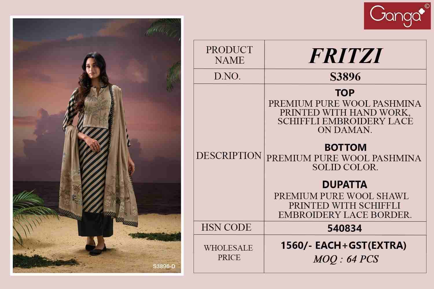 Fritzi-3896 By Ganga Fashion 3896-A To 3896-D Series Beautiful Festive Suits Stylish Colorful Fancy Casual Wear & Ethnic Wear Premium Pashmina Print Dresses At Wholesale Price