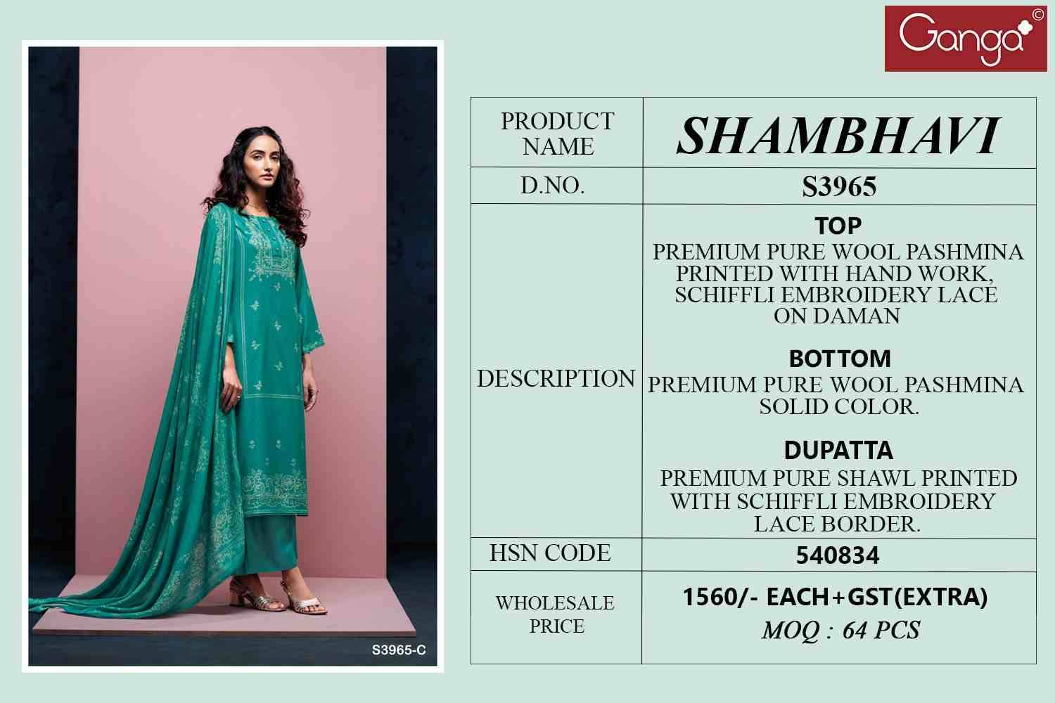 Shambhavi-3965 By Ganga Fashion 3965-A To 3965-D Series Beautiful Festive Suits Stylish Colorful Fancy Casual Wear & Ethnic Wear Premium Pashmina Print Dresses At Wholesale Price