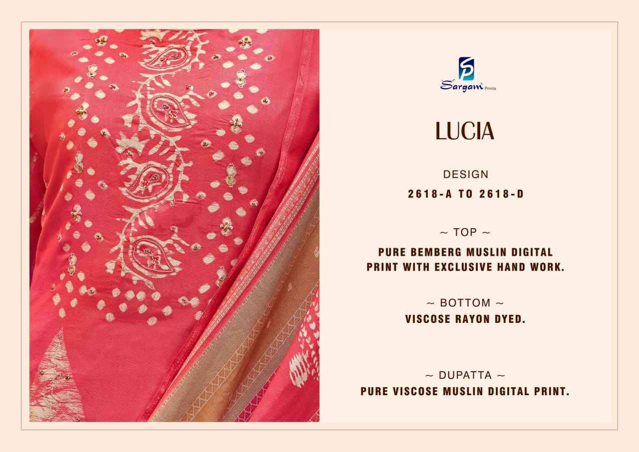 Lucia By Sargam Prints 2618-A To 2618-D Series Beautiful Festive Suits Stylish Fancy Colorful Casual Wear & Ethnic Wear Premium Bemberg Muslin Dresses At Wholesale Price