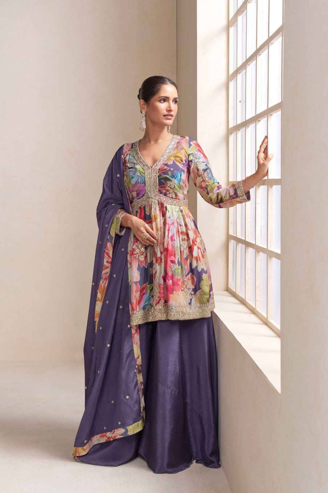 Raaga By Gulkayra Designer 7593 To 7595 Series Beautiful Sharara Suits Colorful Stylish Fancy Casual Wear & Ethnic Wear Chinnon With Work Dresses At Wholesale Price