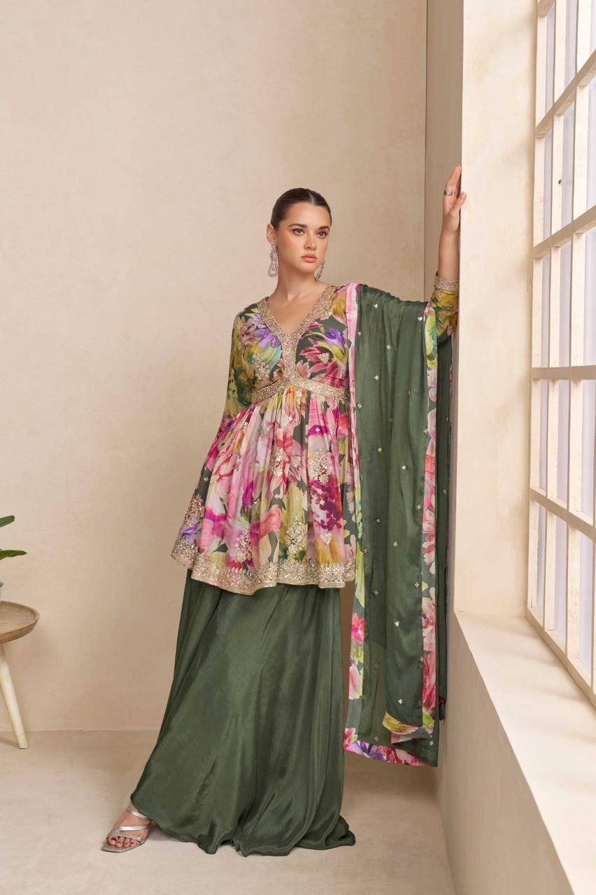 Raaga By Gulkayra Designer 7593 To 7595 Series Beautiful Sharara Suits Colorful Stylish Fancy Casual Wear & Ethnic Wear Chinnon With Work Dresses At Wholesale Price
