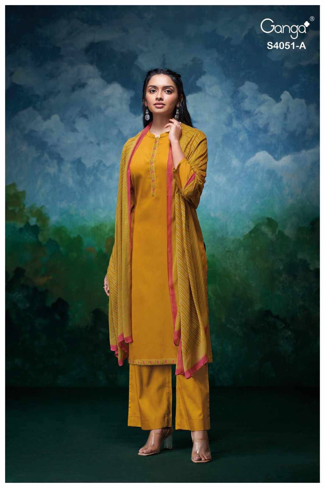 Eshal-4051 By Ganga Fashion 4051-A To 4051-D Series Beautiful Festive Suits Stylish Colorful Fancy Casual Wear & Ethnic Wear Premium Cotton Silk Print Dresses At Wholesale Price