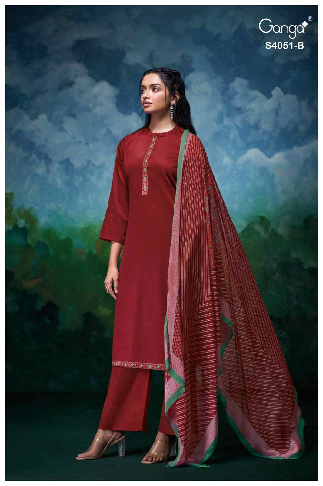 Eshal-4051 By Ganga Fashion 4051-A To 4051-D Series Beautiful Festive Suits Stylish Colorful Fancy Casual Wear & Ethnic Wear Premium Cotton Silk Print Dresses At Wholesale Price