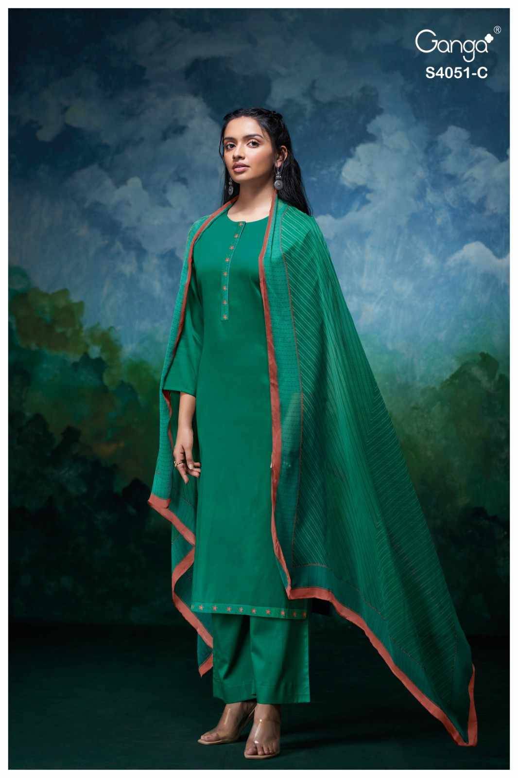 Eshal-4051 By Ganga Fashion 4051-A To 4051-D Series Beautiful Festive Suits Stylish Colorful Fancy Casual Wear & Ethnic Wear Premium Cotton Silk Print Dresses At Wholesale Price
