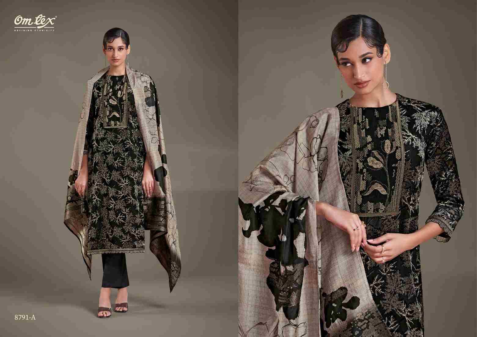 Layla By Om Tex 8791-A To 8791-C Series Beautiful Festive Suits Colorful Stylish Fancy Casual Wear & Ethnic Wear Velvet Brasso Dresses At Wholesale Price