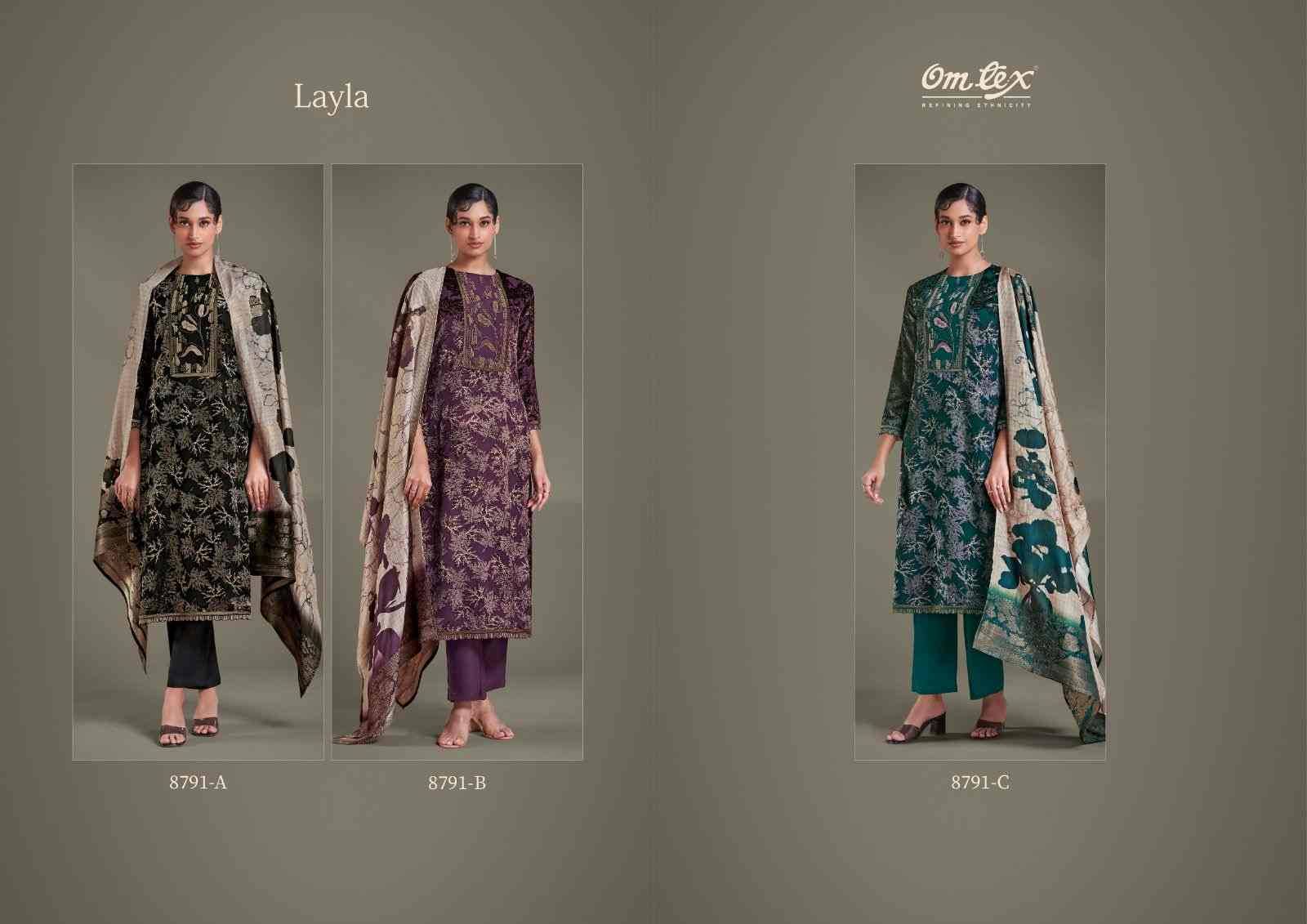 Layla By Om Tex 8791-A To 8791-C Series Beautiful Festive Suits Colorful Stylish Fancy Casual Wear & Ethnic Wear Velvet Brasso Dresses At Wholesale Price