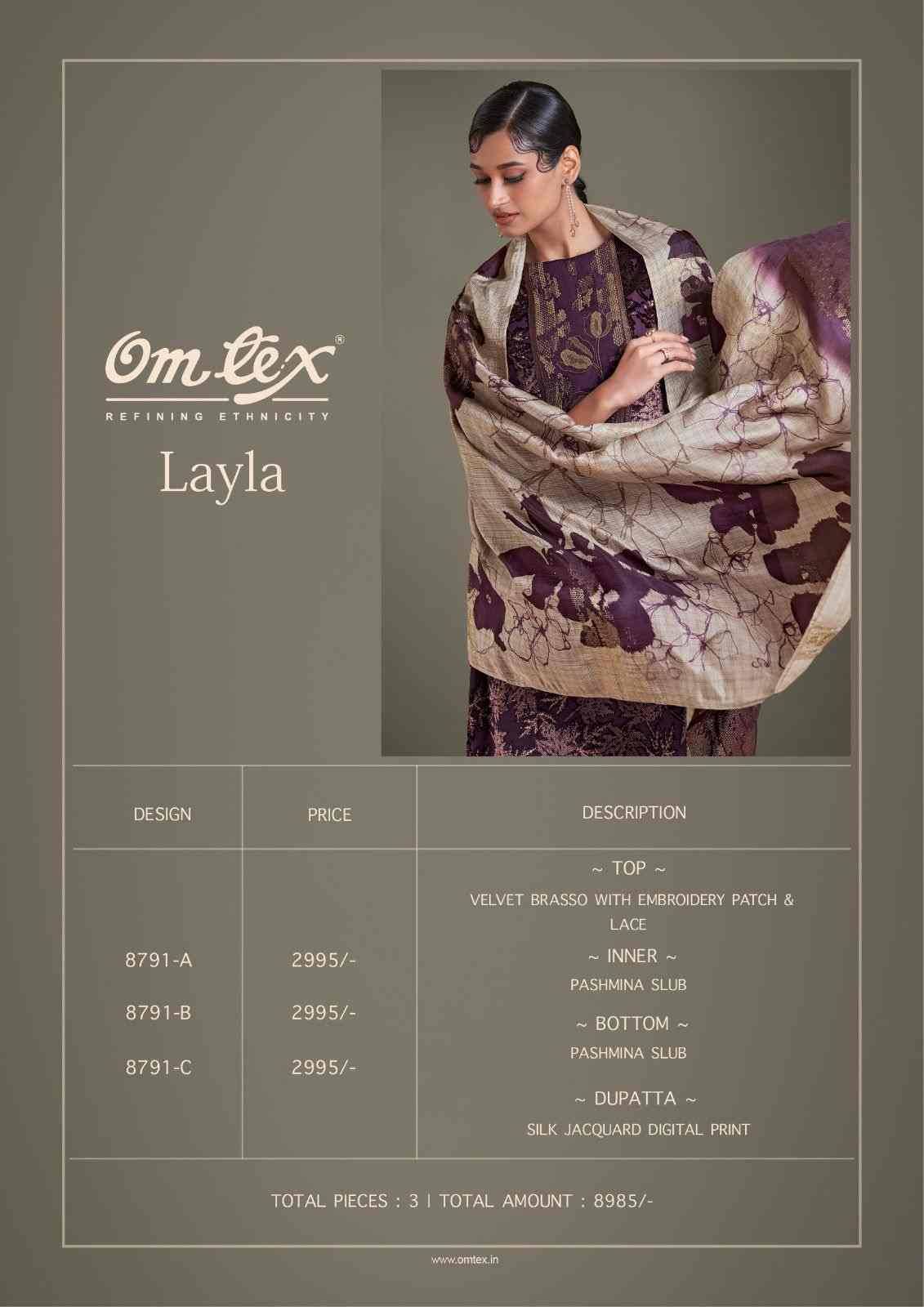 Layla By Om Tex 8791-A To 8791-C Series Beautiful Festive Suits Colorful Stylish Fancy Casual Wear & Ethnic Wear Velvet Brasso Dresses At Wholesale Price