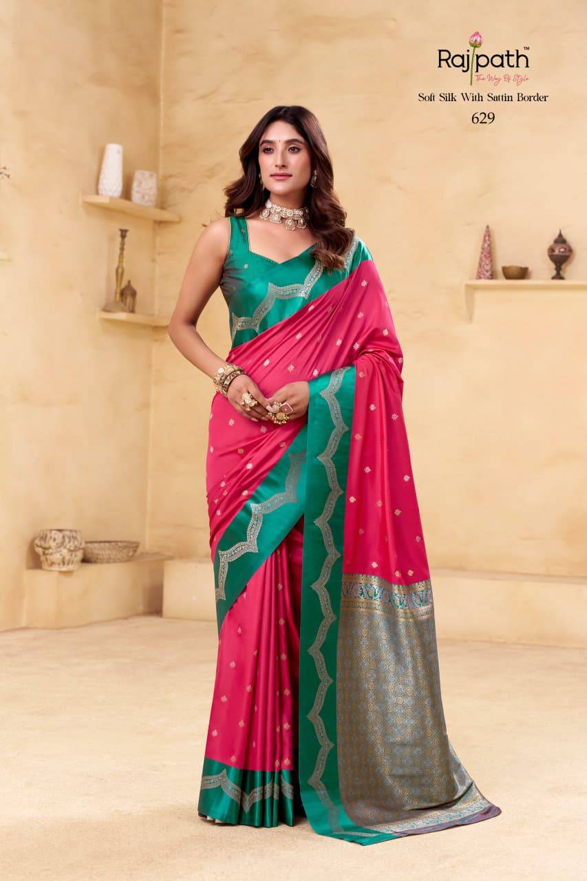 Saraswati Ghat By Rajpath 629 To 636 Series Indian Traditional Wear Collection Beautiful Stylish Fancy Colorful Party Wear & Occasional Wear Soft Satin Silk Sarees At Wholesale Price
