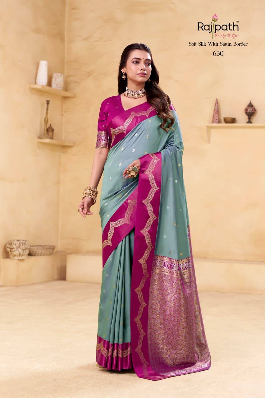Saraswati Ghat By Rajpath 629 To 636 Series Indian Traditional Wear Collection Beautiful Stylish Fancy Colorful Party Wear & Occasional Wear Soft Satin Silk Sarees At Wholesale Price