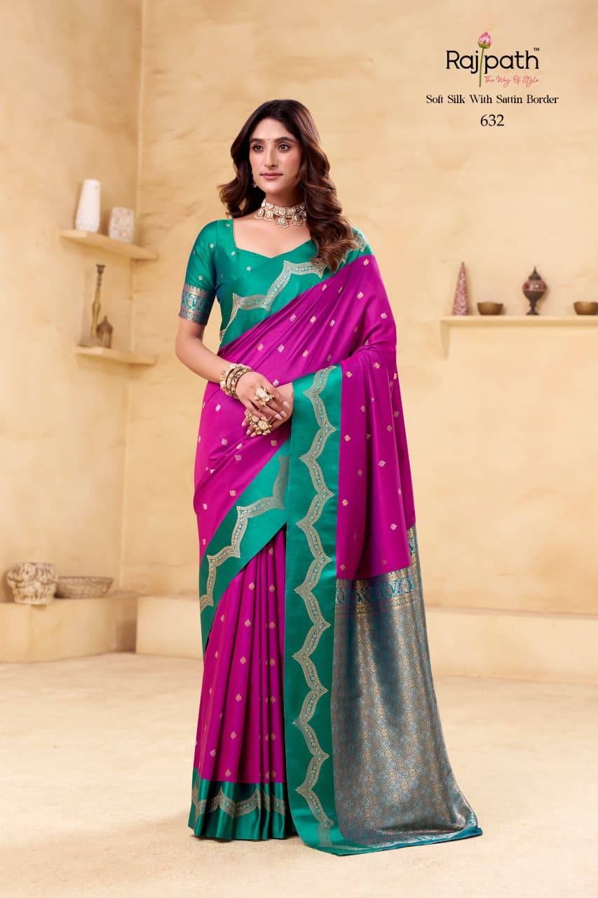 Saraswati Ghat By Rajpath 629 To 636 Series Indian Traditional Wear Collection Beautiful Stylish Fancy Colorful Party Wear & Occasional Wear Soft Satin Silk Sarees At Wholesale Price