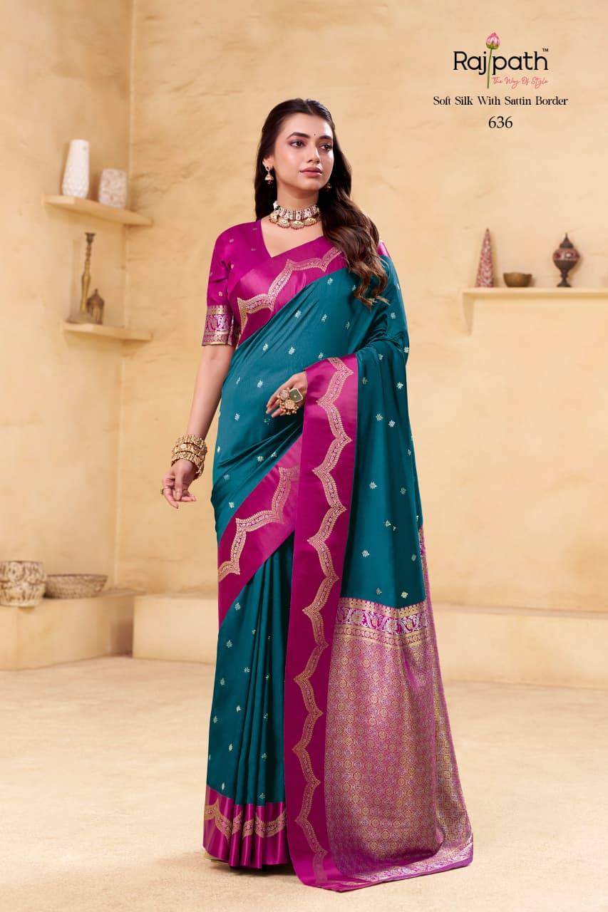 Saraswati Ghat By Rajpath 629 To 636 Series Indian Traditional Wear Collection Beautiful Stylish Fancy Colorful Party Wear & Occasional Wear Soft Satin Silk Sarees At Wholesale Price