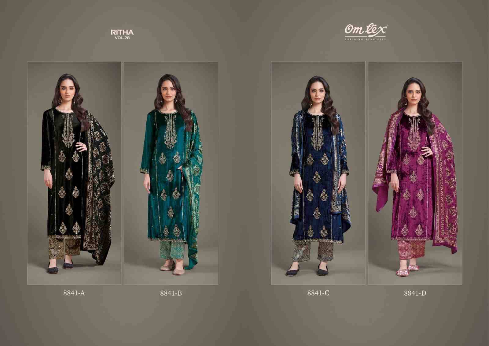 Ritha Vol-28 By Om Tex 8841-A To 8841-D Series Beautiful Festive Suits Colorful Stylish Fancy Casual Wear & Ethnic Wear Viscose Velvet Dresses At Wholesale Price