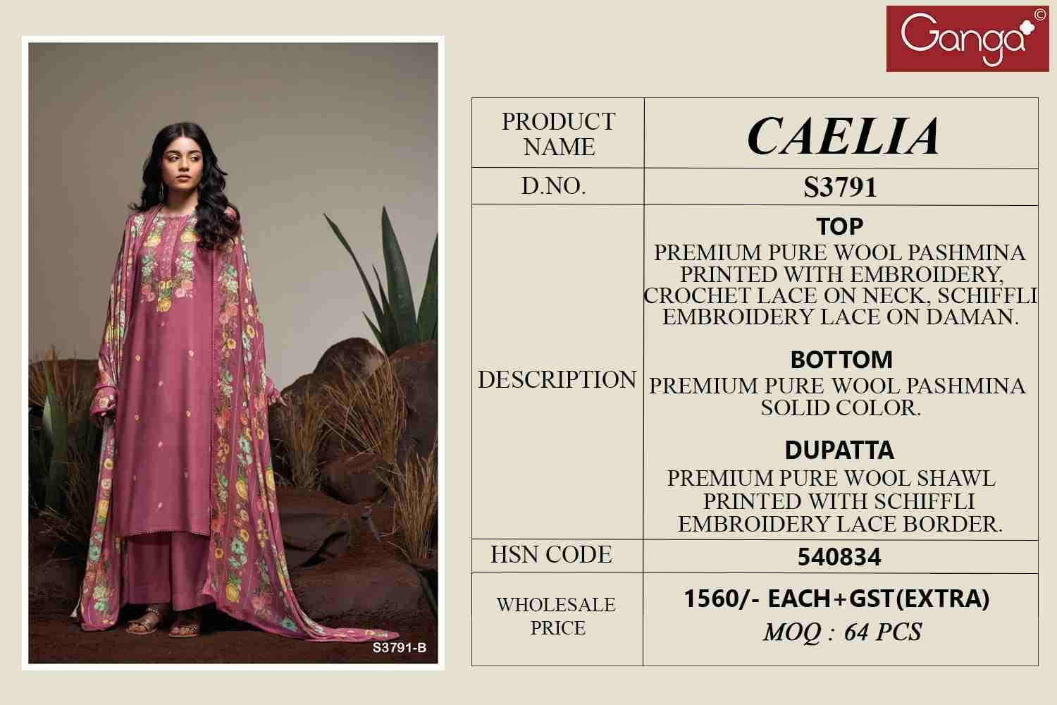 Caelia-3791 By Ganga Fashion 3791-A To 3791-D Series Beautiful Festive Suits Stylish Colorful Fancy Casual Wear & Ethnic Wear Premium Pashmina Print Dresses At Wholesale Price