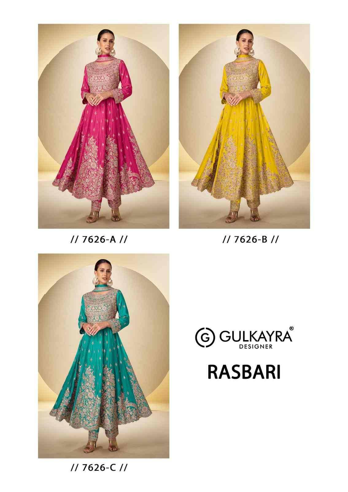 Rasbari By Gulkayra Designer 7626-A To 7626-C Series Beautiful Festive Suits Stylish Colorful Fancy Casual Wear & Ethnic Wear Chinnon Dresses At Wholesale Price