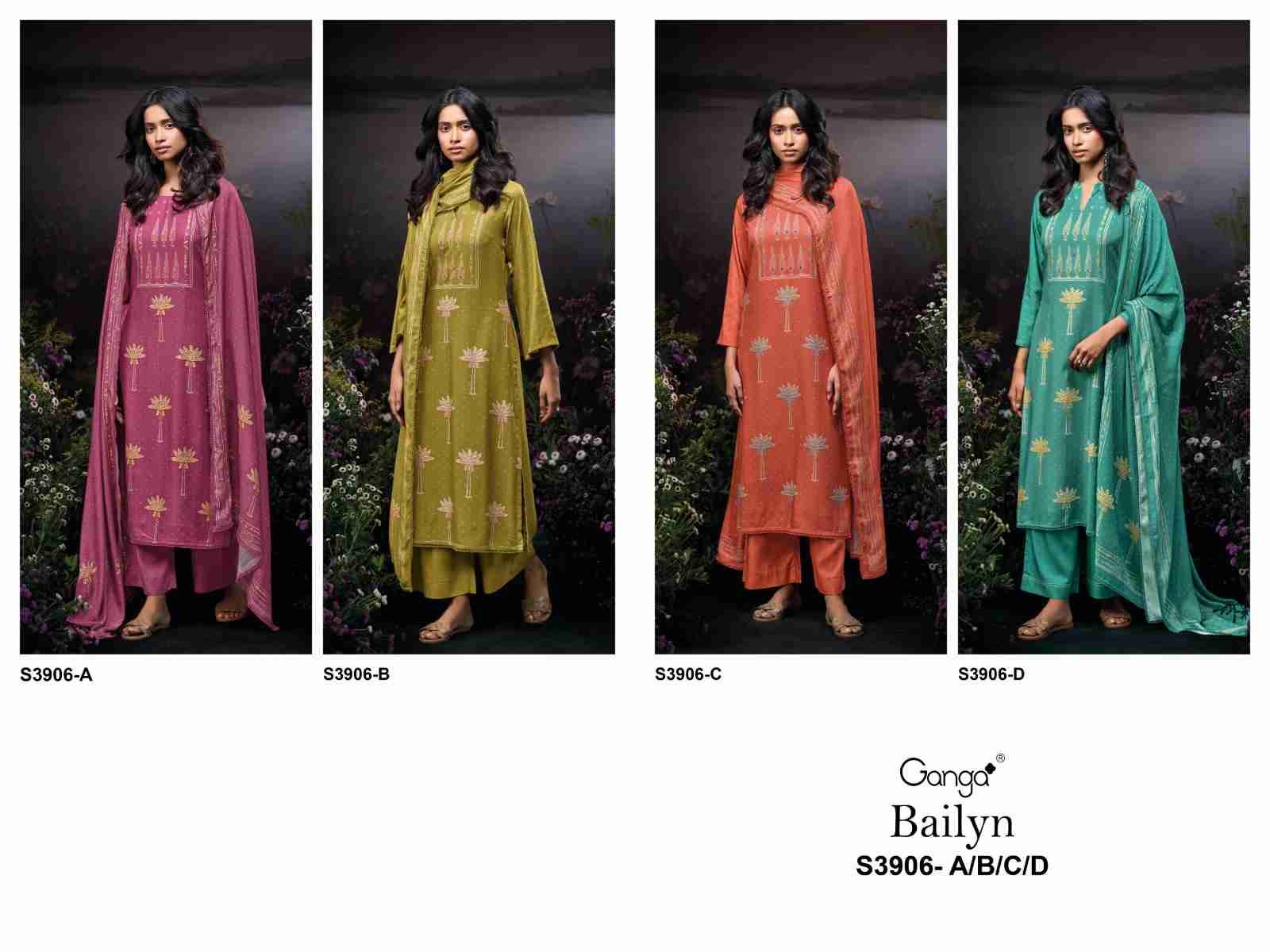 Bailyn-3906 By Ganga Fashion 3906-A To 3906-D Series Beautiful Festive Suits Stylish Colorful Fancy Casual Wear & Ethnic Wear Premium Pashmina Print Dresses At Wholesale Price