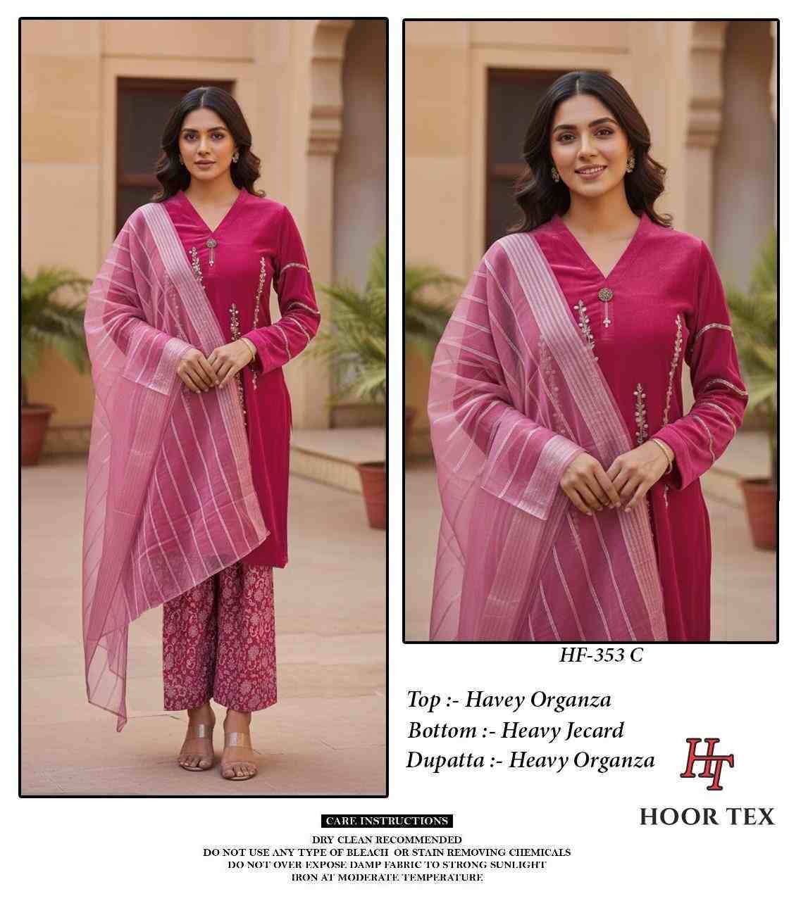 Hoor Tex Hit Design HF-353 Colours By Hoor Tex HF-353-A To HF-353-F Series Designer Festive Pakistani Suits Collection Beautiful Stylish Fancy Colorful Party Wear & Occasional Wear Heavy Organza With Embroidered Dresses At Wholesale Price
