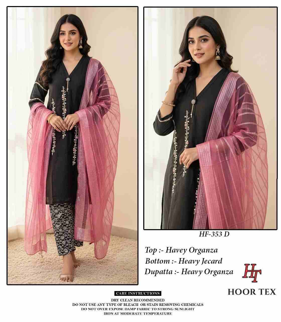 Hoor Tex Hit Design HF-353 Colours By Hoor Tex HF-353-A To HF-353-F Series Designer Festive Pakistani Suits Collection Beautiful Stylish Fancy Colorful Party Wear & Occasional Wear Heavy Organza With Embroidered Dresses At Wholesale Price