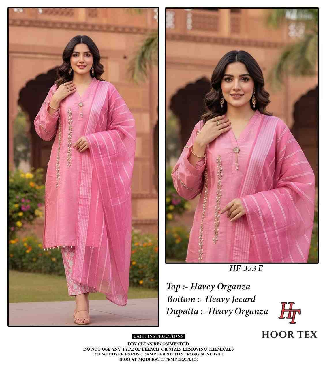 Hoor Tex Hit Design HF-353 Colours By Hoor Tex HF-353-A To HF-353-F Series Designer Festive Pakistani Suits Collection Beautiful Stylish Fancy Colorful Party Wear & Occasional Wear Heavy Organza With Embroidered Dresses At Wholesale Price