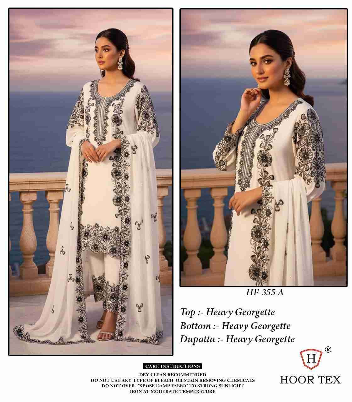 Hoor Tex Hit Design HF-355 Colours By Hoor Tex HF-355-A To HF-355-B Series Designer Festive Pakistani Suits Collection Beautiful Stylish Fancy Colorful Party Wear & Occasional Wear Heavy Georgette With Embroidered Dresses At Wholesale Price