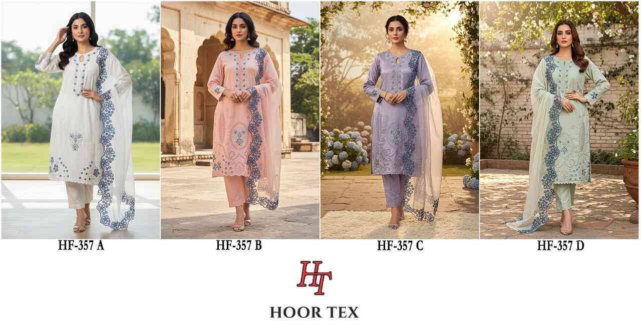 Hoor Tex Hit Design HF-357 Colours By Hoor Tex HF-357-A To HF-357-D Series Designer Festive Pakistani Suits Collection Beautiful Stylish Fancy Colorful Party Wear & Occasional Wear Heavy Viscose With Embroidered Dresses At Wholesale Price