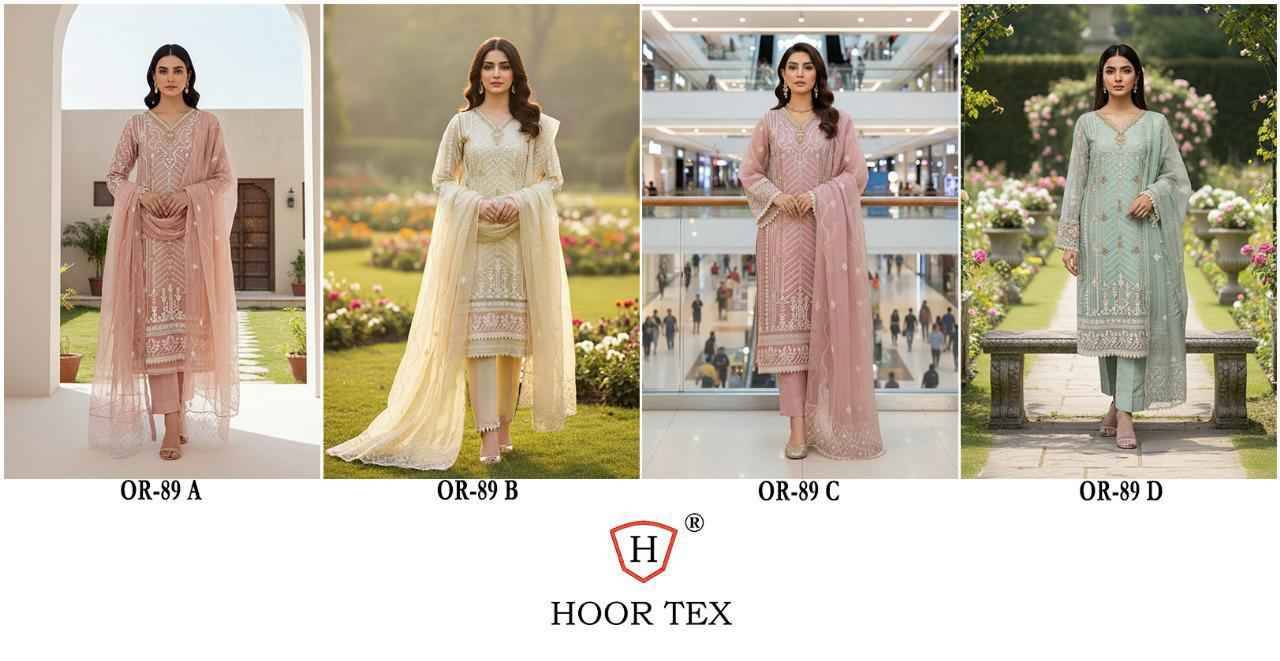Hoor Tex Hit Design OR-89 Colours By Hoor Tex OR-89-A To OR-89-D Series Beautiful Pakistani Suits Stylish Colorful Fancy Casual Wear & Ethnic Wear Heavy Organza Embroidered Dresses At Wholesale Price