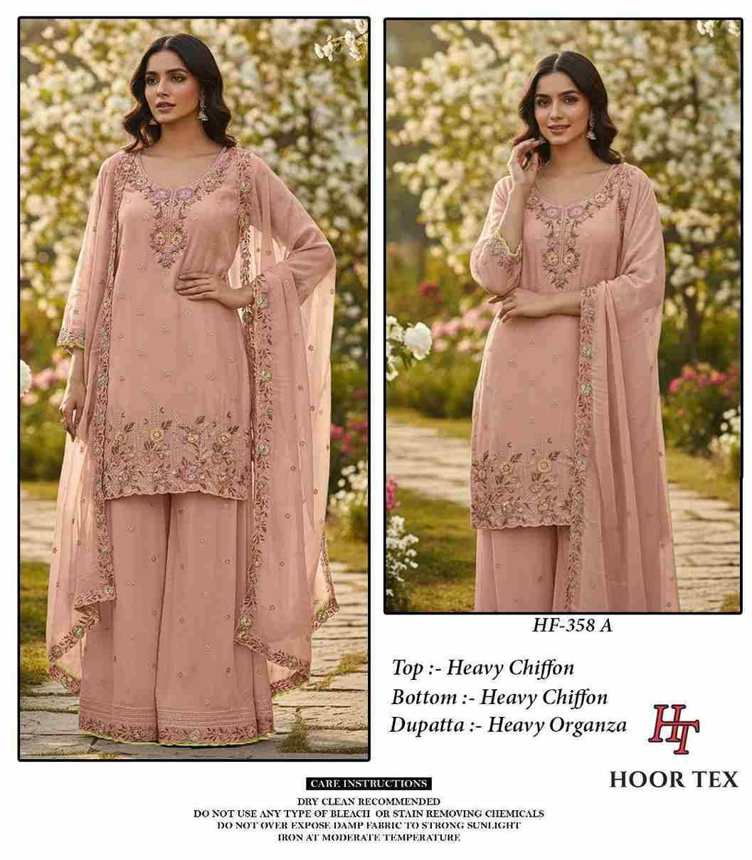 Hoor Tex Hit Design HF-358 Colours By Hoor Tex HF-358-A To HF-358-D Series Designer Festive Pakistani Suits Collection Beautiful Stylish Fancy Colorful Party Wear & Occasional Wear Heavy Chiffon With Embroidered Dresses At Wholesale Price
