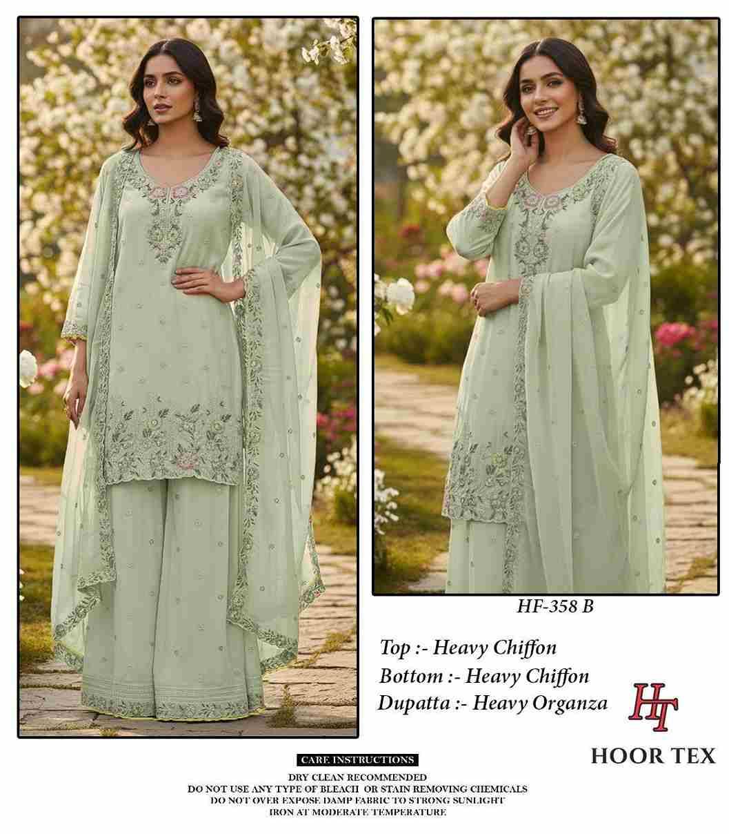 Hoor Tex Hit Design HF-358 Colours By Hoor Tex HF-358-A To HF-358-D Series Designer Festive Pakistani Suits Collection Beautiful Stylish Fancy Colorful Party Wear & Occasional Wear Heavy Chiffon With Embroidered Dresses At Wholesale Price