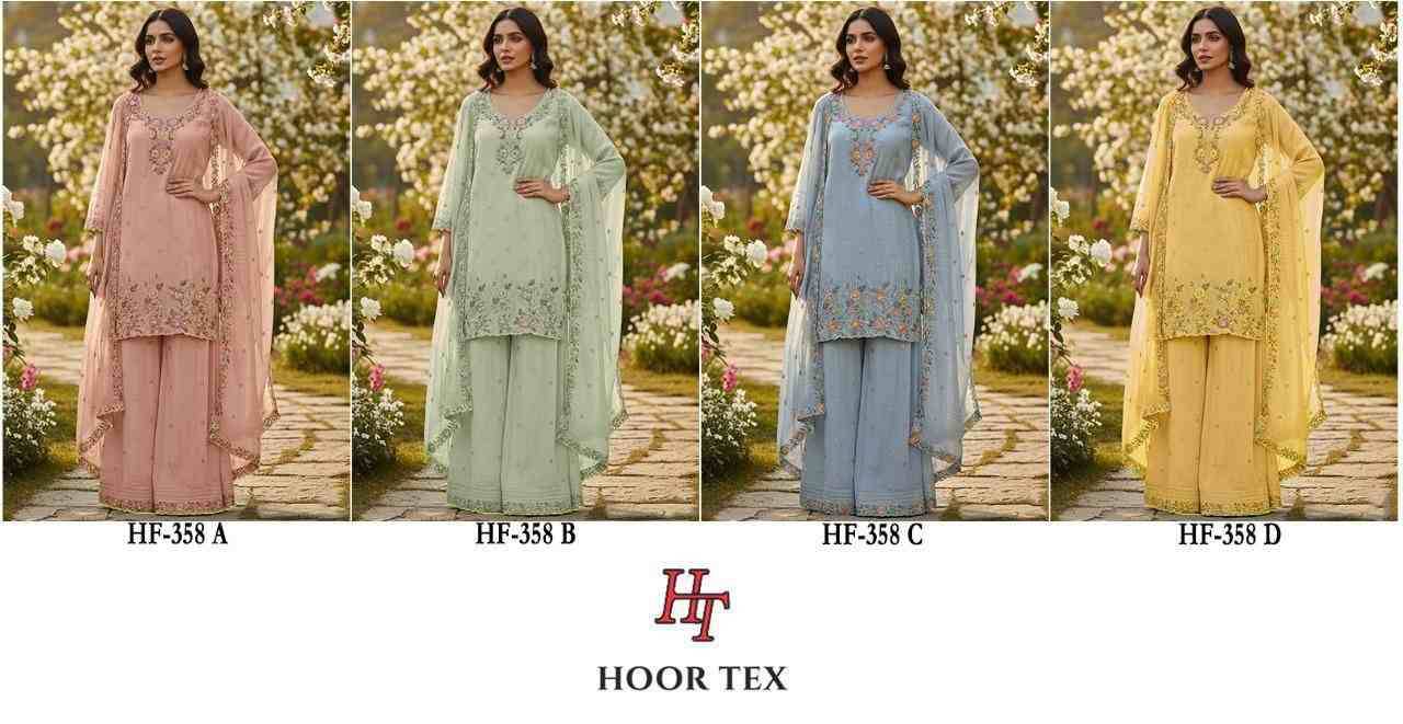 Hoor Tex Hit Design HF-358 Colours By Hoor Tex HF-358-A To HF-358-D Series Designer Festive Pakistani Suits Collection Beautiful Stylish Fancy Colorful Party Wear & Occasional Wear Heavy Chiffon With Embroidered Dresses At Wholesale Price