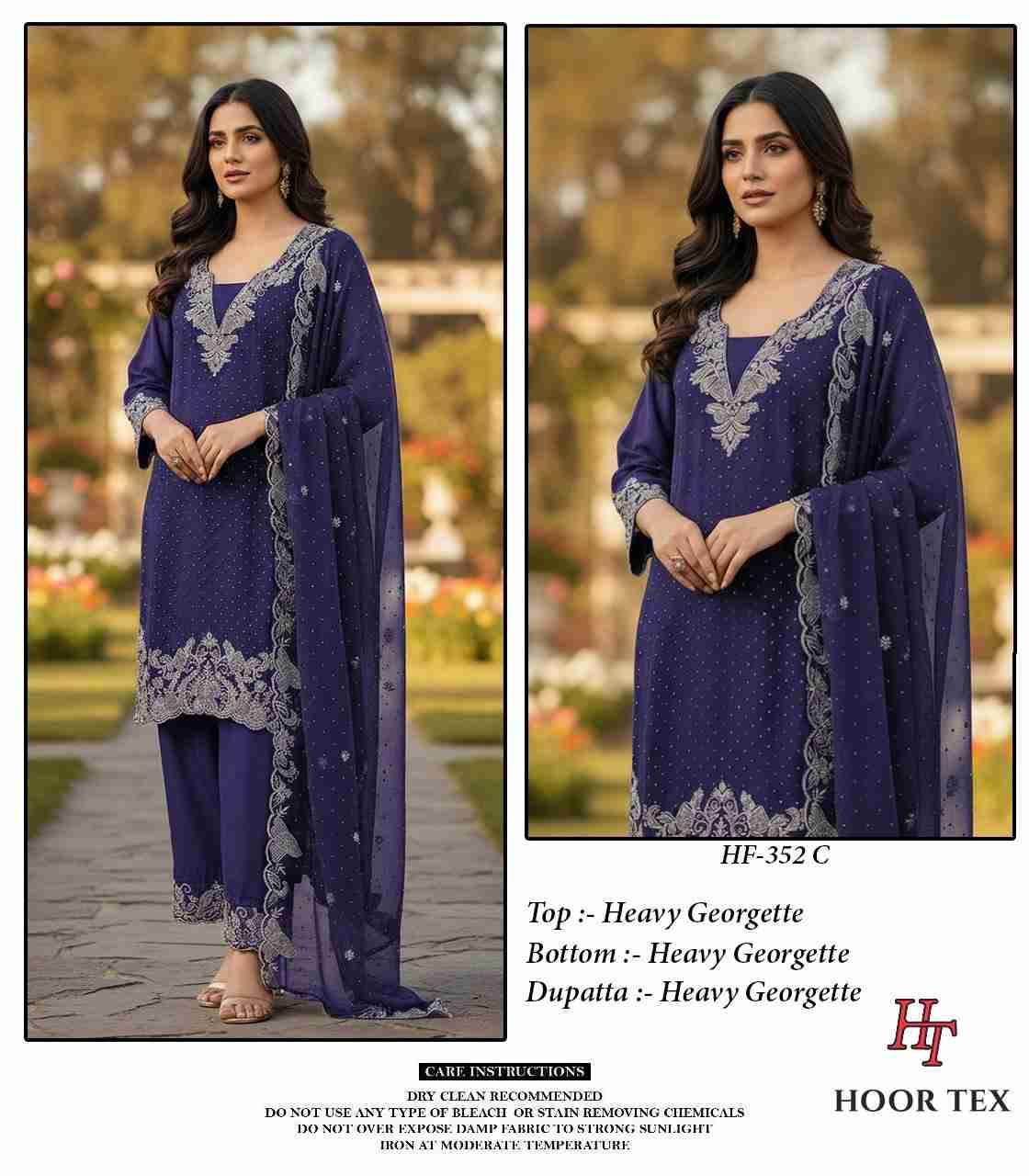 Hoor Tex Hit Design HF-352 Colours By Hoor Tex HF-352-A To HF-352-D Series Designer Festive Pakistani Suits Collection Beautiful Stylish Fancy Colorful Party Wear & Occasional Wear Heavy Georgette With Embroidered Dresses At Wholesale Price