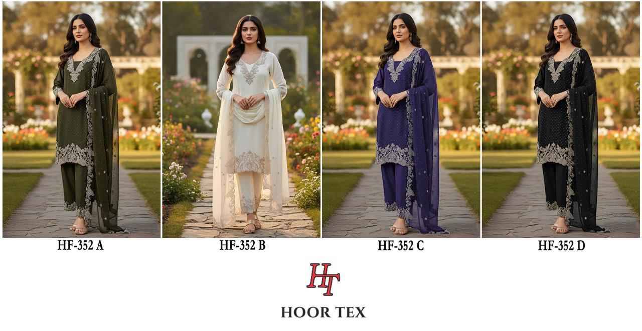 Hoor Tex Hit Design HF-352 Colours By Hoor Tex HF-352-A To HF-352-D Series Designer Festive Pakistani Suits Collection Beautiful Stylish Fancy Colorful Party Wear & Occasional Wear Heavy Georgette With Embroidered Dresses At Wholesale Price