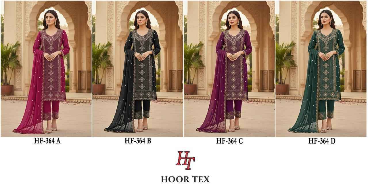 Hoor Tex Hit Design HF-364 Colours By Hoor Tex HF-364-A To HF-364-D Series Designer Festive Pakistani Suits Collection Beautiful Stylish Fancy Colorful Party Wear & Occasional Wear Heavy Georgette With Embroidered Dresses At Wholesale Price