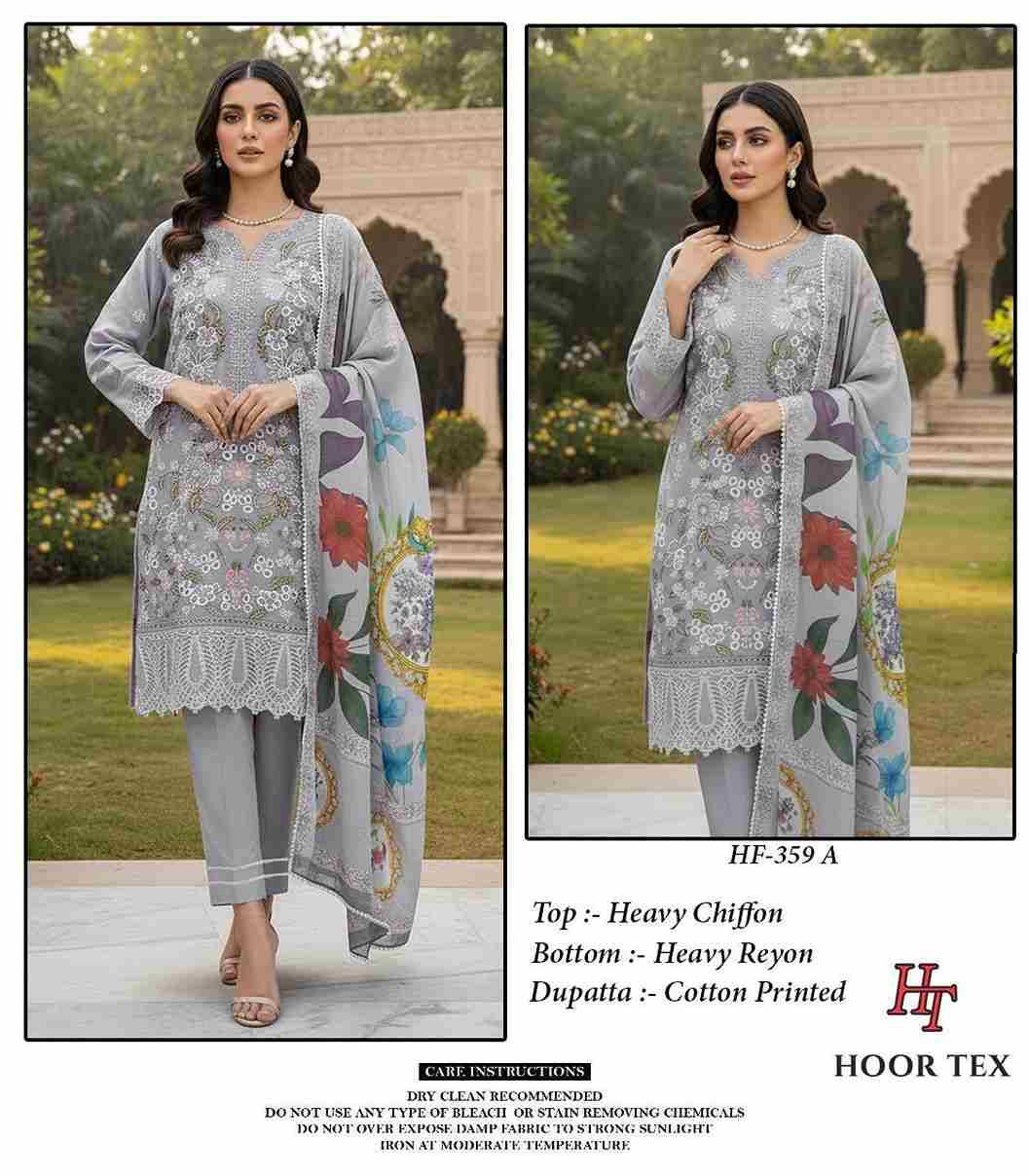 Hoor Tex Hit Design HF-359 Colours By Hoor Tex HF-359-A To HF-359-D Series Designer Festive Pakistani Suits Collection Beautiful Stylish Fancy Colorful Party Wear & Occasional Wear Heavy Chiffon With Embroidered Dresses At Wholesale Price
