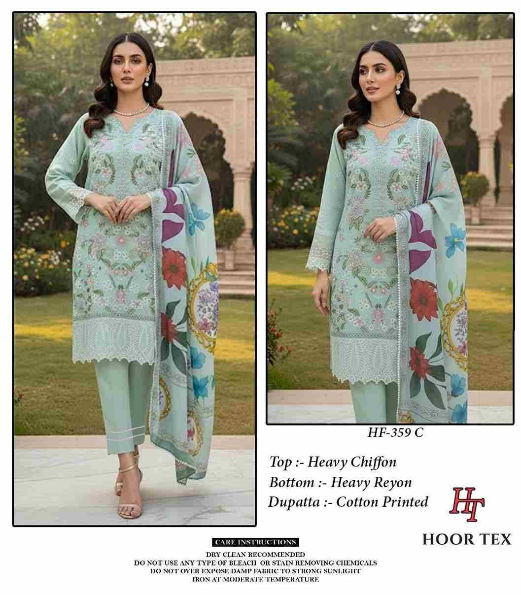 Hoor Tex Hit Design HF-359 Colours By Hoor Tex HF-359-A To HF-359-D Series Designer Festive Pakistani Suits Collection Beautiful Stylish Fancy Colorful Party Wear & Occasional Wear Heavy Chiffon With Embroidered Dresses At Wholesale Price