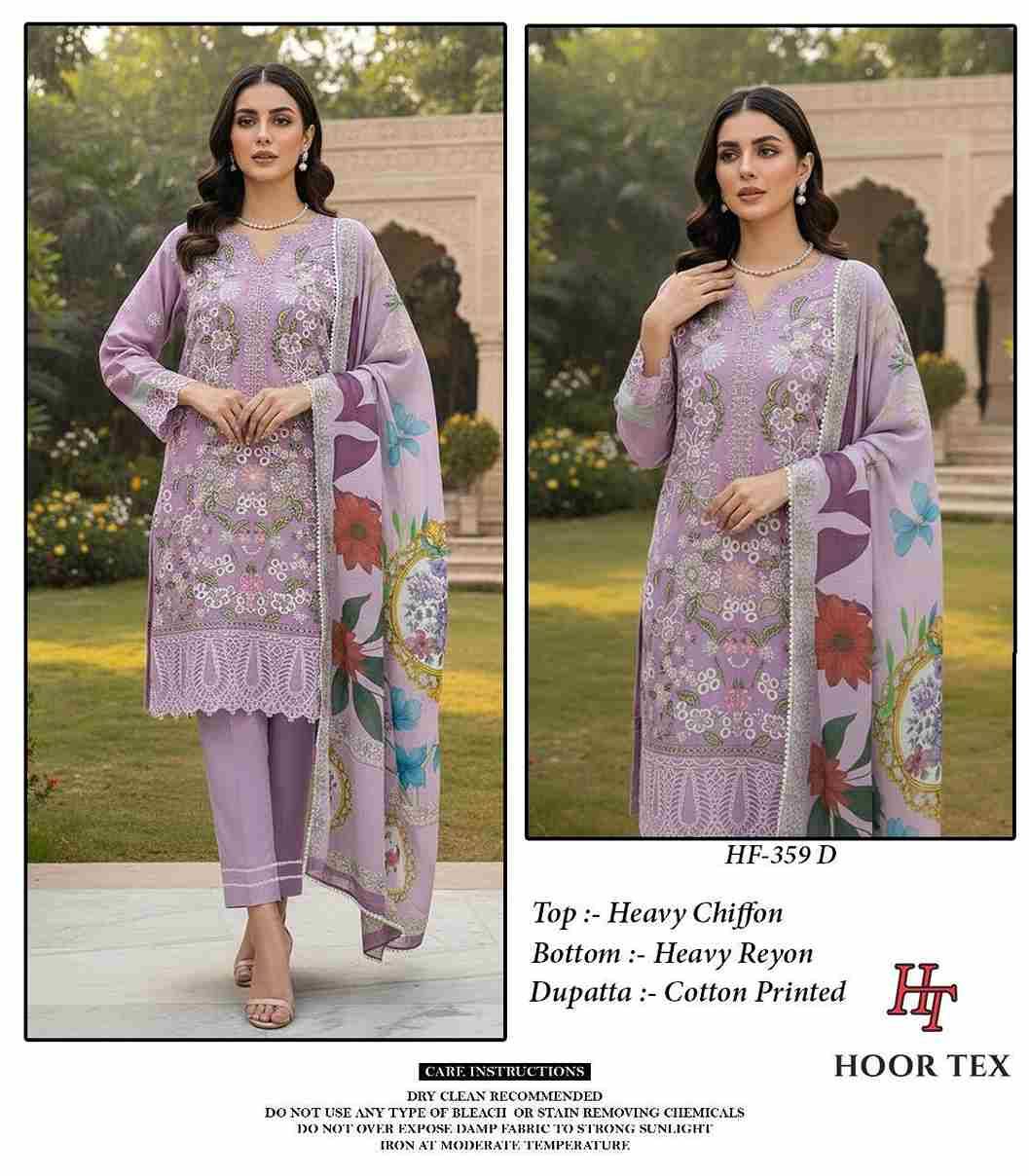 Hoor Tex Hit Design HF-359 Colours By Hoor Tex HF-359-A To HF-359-D Series Designer Festive Pakistani Suits Collection Beautiful Stylish Fancy Colorful Party Wear & Occasional Wear Heavy Chiffon With Embroidered Dresses At Wholesale Price