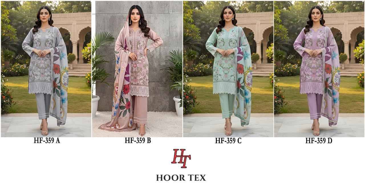 Hoor Tex Hit Design HF-359 Colours By Hoor Tex HF-359-A To HF-359-D Series Designer Festive Pakistani Suits Collection Beautiful Stylish Fancy Colorful Party Wear & Occasional Wear Heavy Chiffon With Embroidered Dresses At Wholesale Price