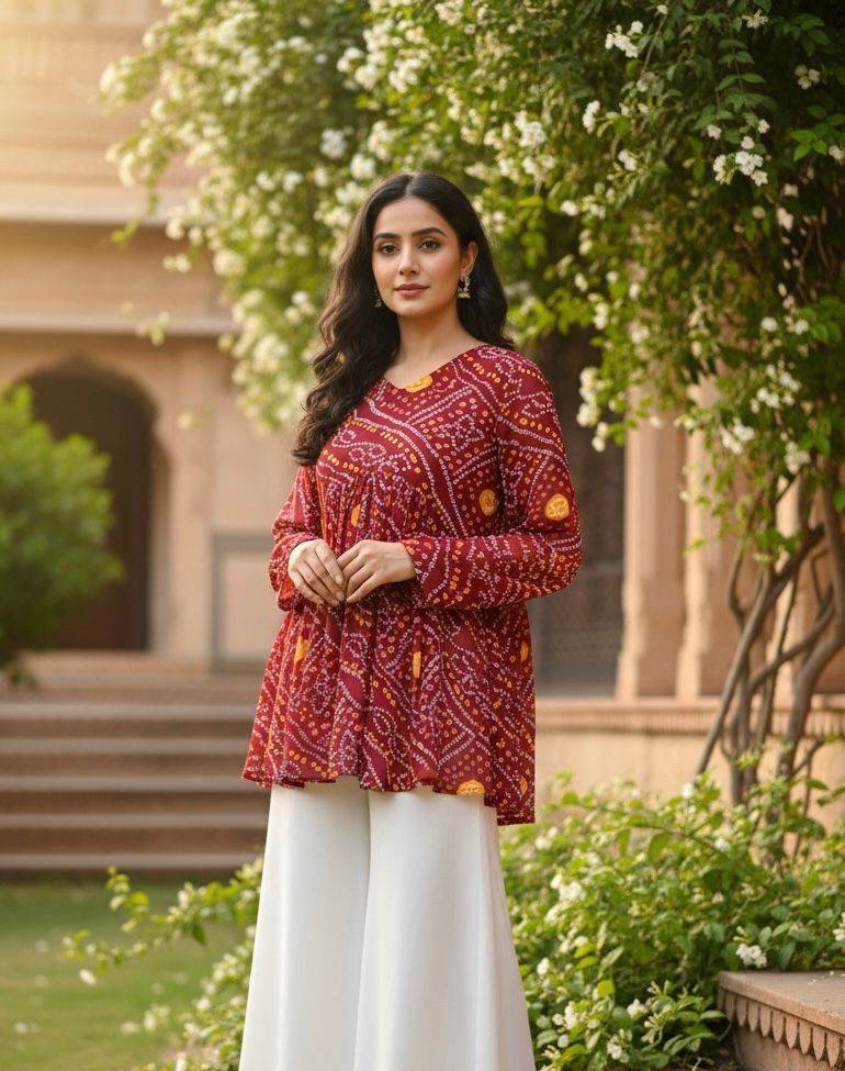 Bandhej By Kaamiri 01 To 07 Series Designer Stylish Fancy Colorful Beautiful Party Wear & Ethnic Wear Collection Pure Georgette Tops At Wholesale Price