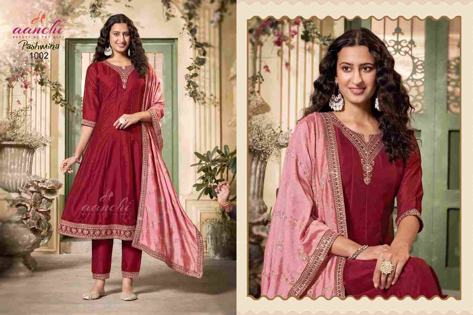 Pashmina By Aanchi 1001 To 1004 Series Beautiful Festive Suits Colorful Stylish Fancy Casual Wear & Ethnic Wear Vichitra Silk Dresses At Wholesale Price