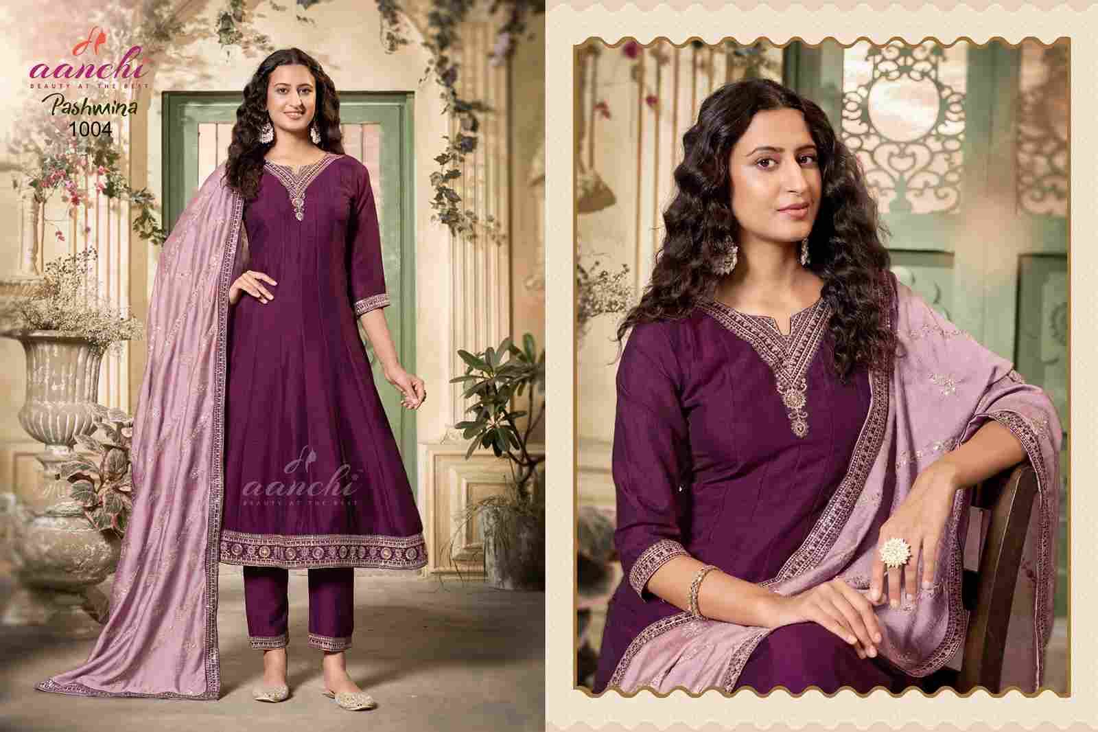 Pashmina By Aanchi 1001 To 1004 Series Beautiful Festive Suits Colorful Stylish Fancy Casual Wear & Ethnic Wear Vichitra Silk Dresses At Wholesale Price