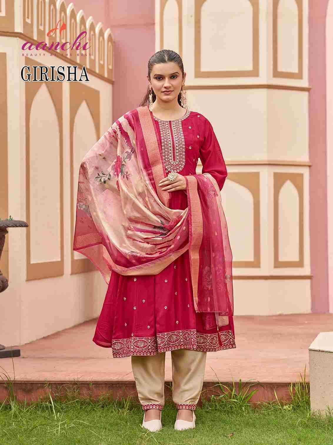 Girisha By Aanchi 01 To 04 Series Beautiful Suits Colorful Stylish Fancy Casual Wear & Ethnic Wear Vichitra Silk Dresses At Wholesale Price