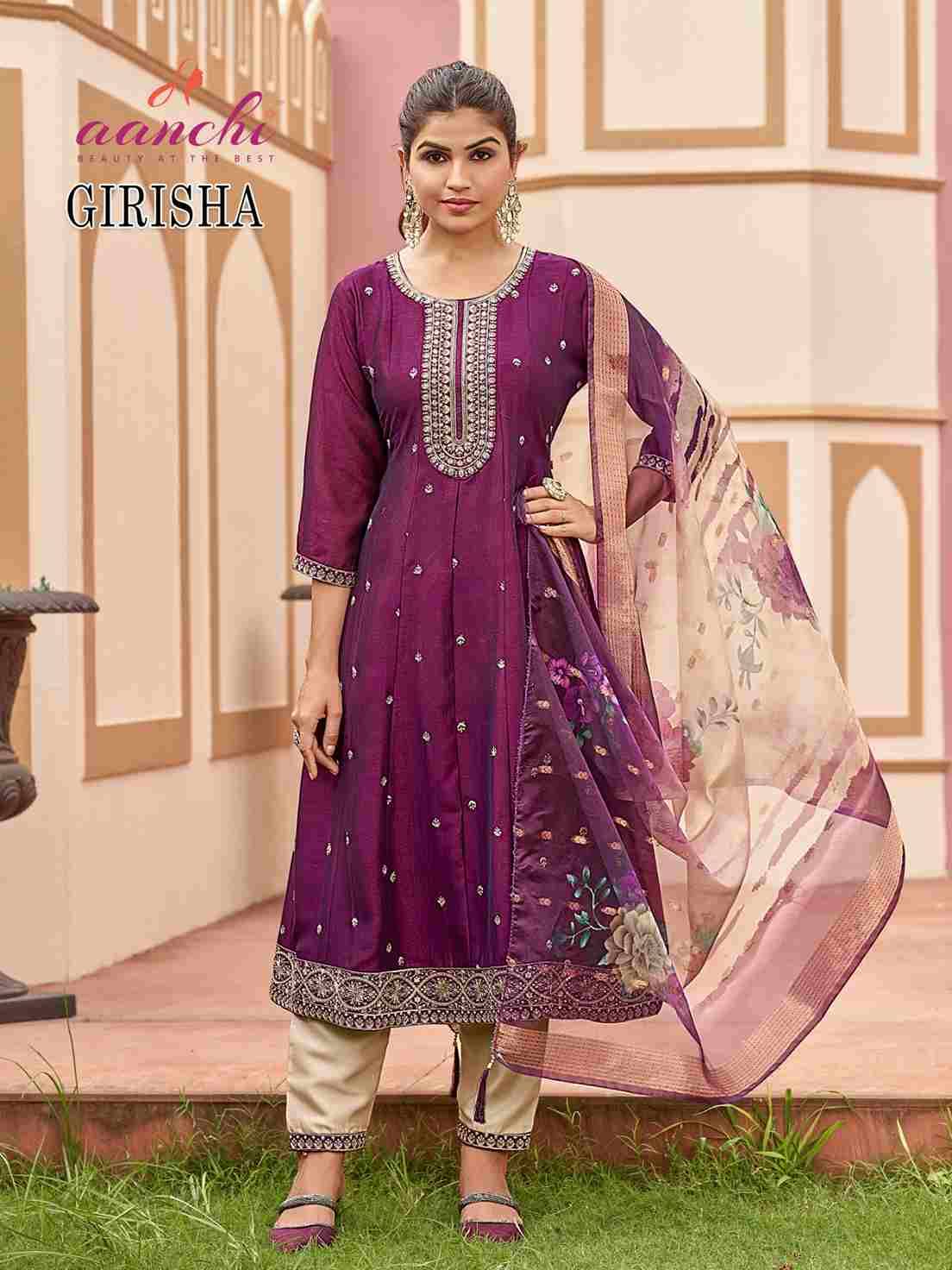 Girisha By Aanchi 01 To 04 Series Beautiful Suits Colorful Stylish Fancy Casual Wear & Ethnic Wear Vichitra Silk Dresses At Wholesale Price
