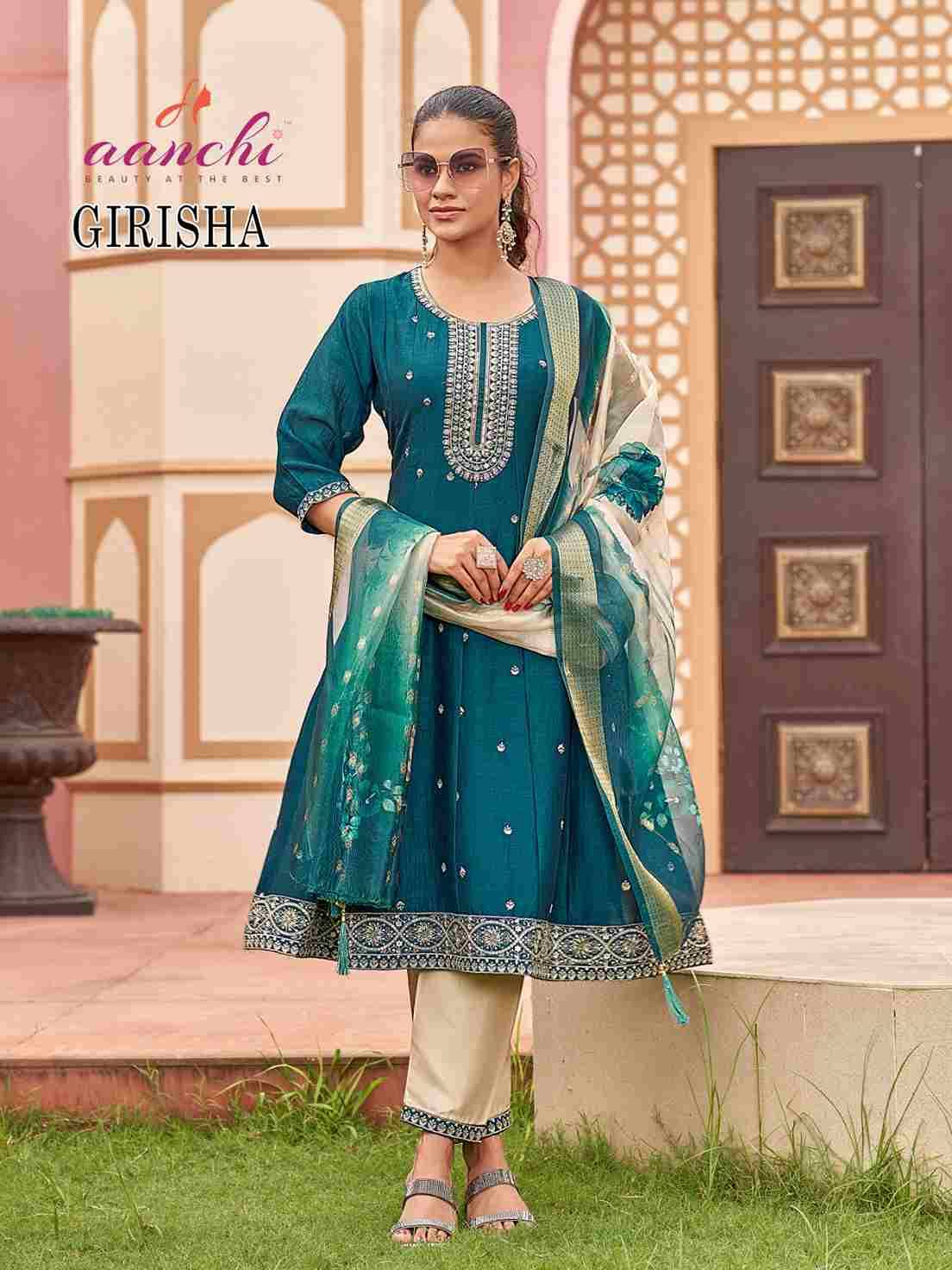Girisha By Aanchi 01 To 04 Series Beautiful Suits Colorful Stylish Fancy Casual Wear & Ethnic Wear Vichitra Silk Dresses At Wholesale Price
