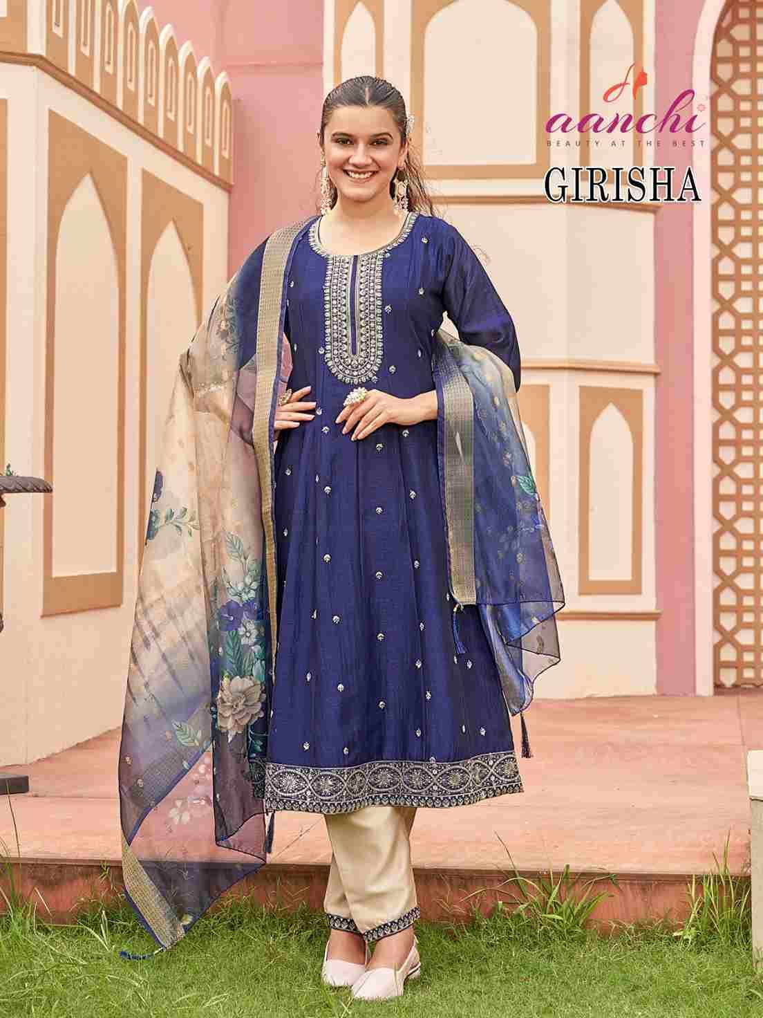 Girisha By Aanchi 01 To 04 Series Beautiful Suits Colorful Stylish Fancy Casual Wear & Ethnic Wear Vichitra Silk Dresses At Wholesale Price