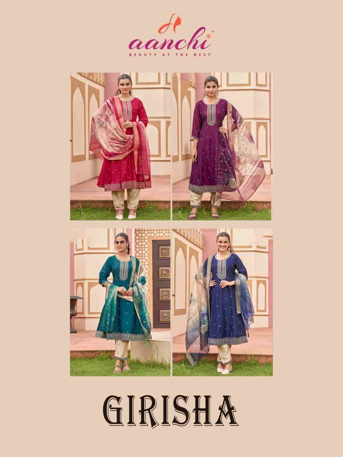 Girisha By Aanchi 01 To 04 Series Beautiful Suits Colorful Stylish Fancy Casual Wear & Ethnic Wear Vichitra Silk Dresses At Wholesale Price