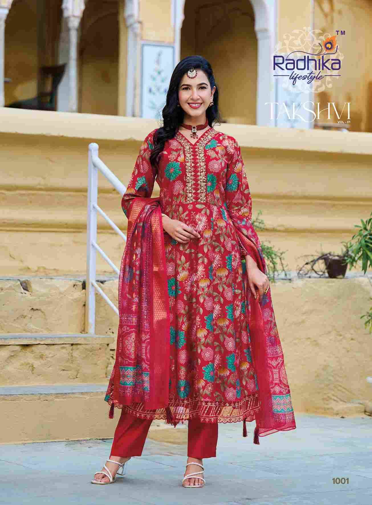 Takshvi Vol-1 By Radhika Lifestyle 1001 To 1006 Series Beautiful Festive Suits Colorful Stylish Fancy Casual Wear & Ethnic Wear Vertican Print Dresses At Wholesale Price