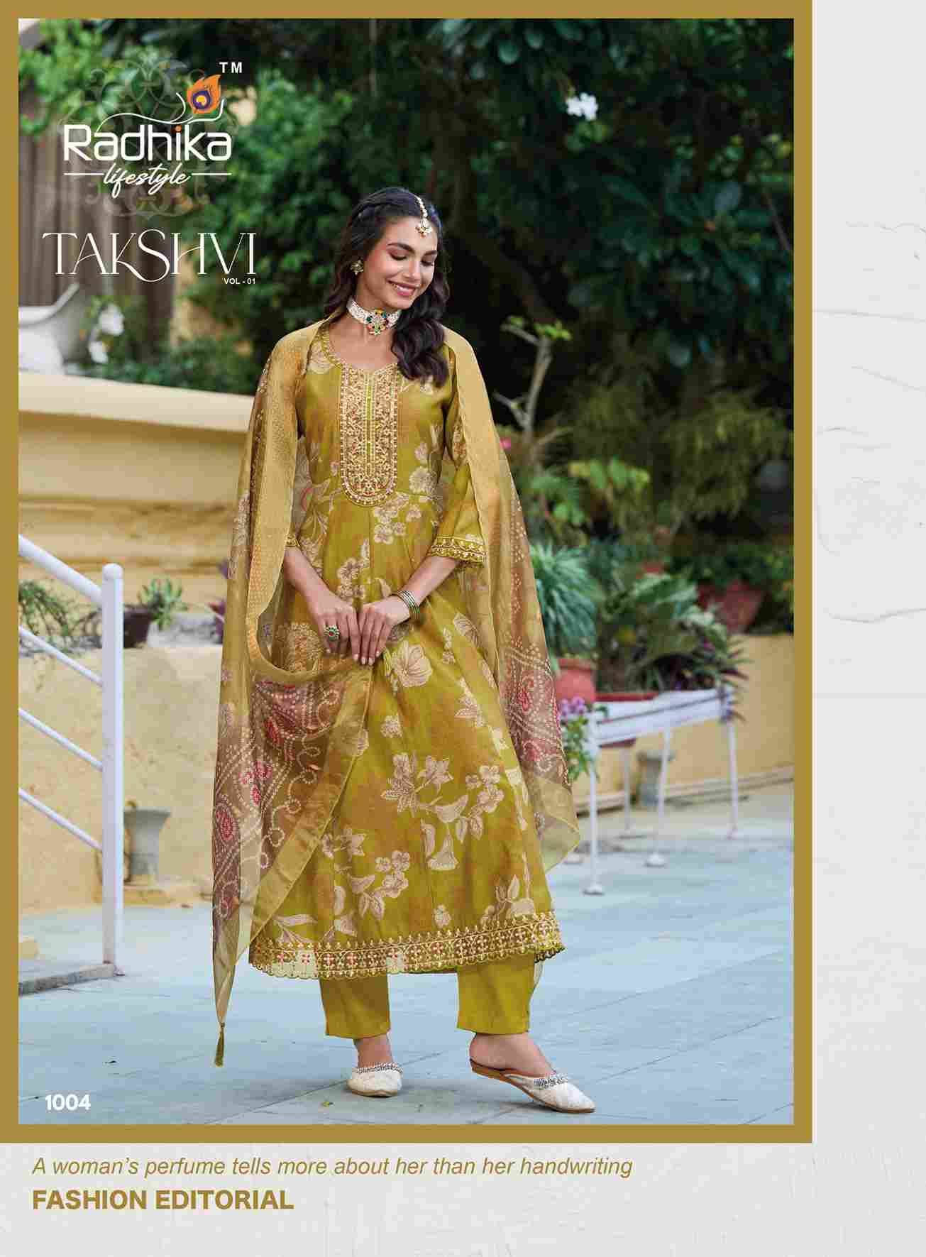 Takshvi Vol-1 By Radhika Lifestyle 1001 To 1006 Series Beautiful Festive Suits Colorful Stylish Fancy Casual Wear & Ethnic Wear Vertican Print Dresses At Wholesale Price