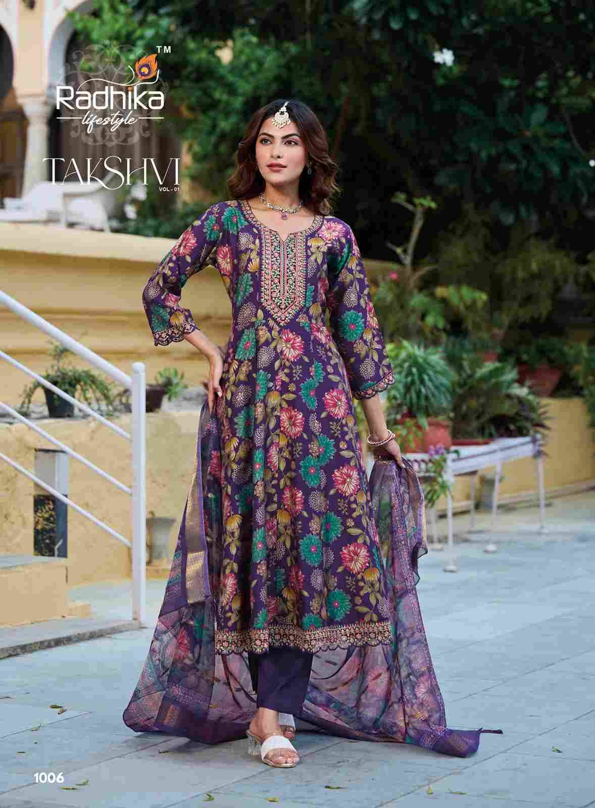 Takshvi Vol-1 By Radhika Lifestyle 1001 To 1006 Series Beautiful Festive Suits Colorful Stylish Fancy Casual Wear & Ethnic Wear Vertican Print Dresses At Wholesale Price