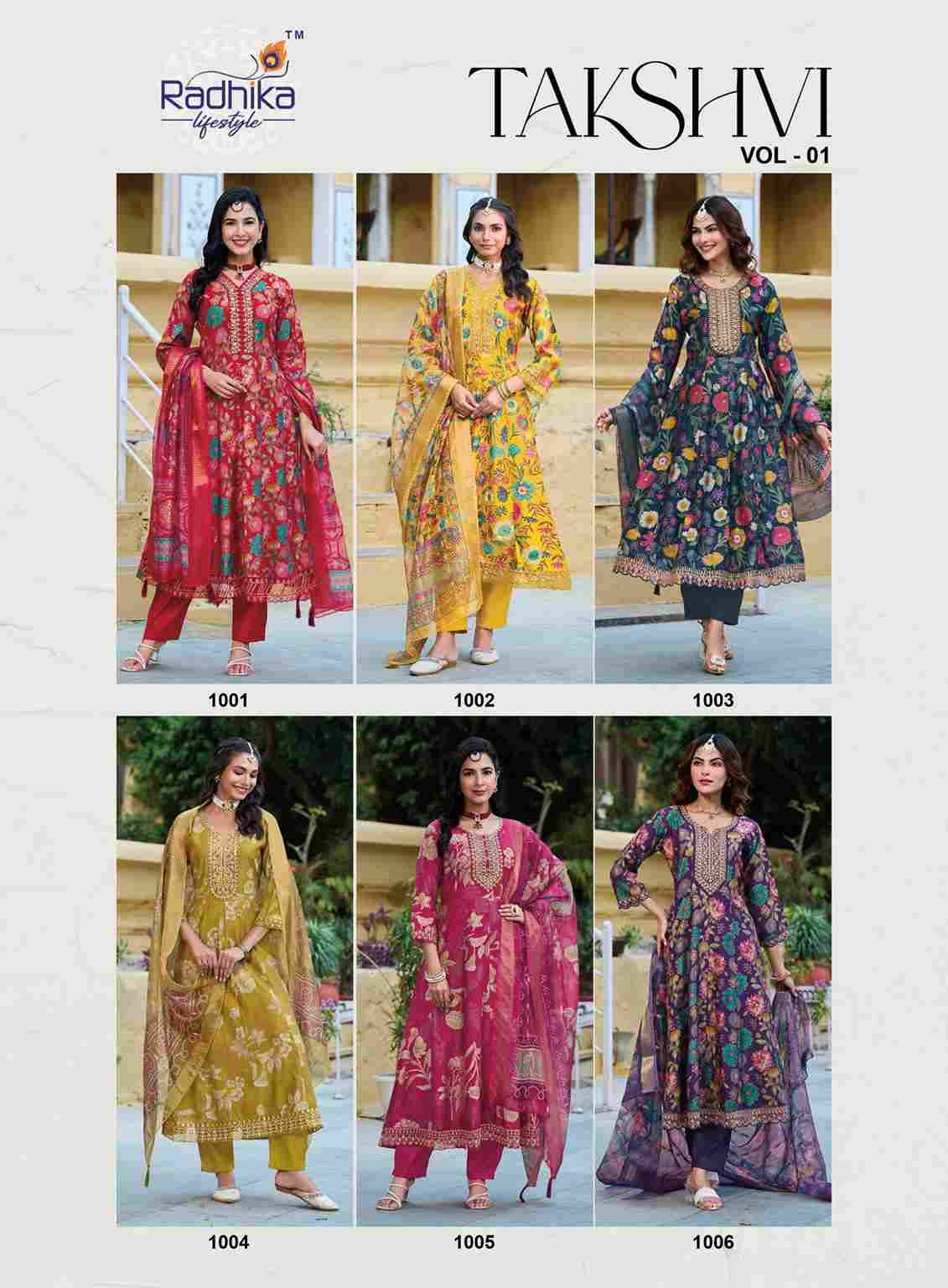 Takshvi Vol-1 By Radhika Lifestyle 1001 To 1006 Series Beautiful Festive Suits Colorful Stylish Fancy Casual Wear & Ethnic Wear Vertican Print Dresses At Wholesale Price