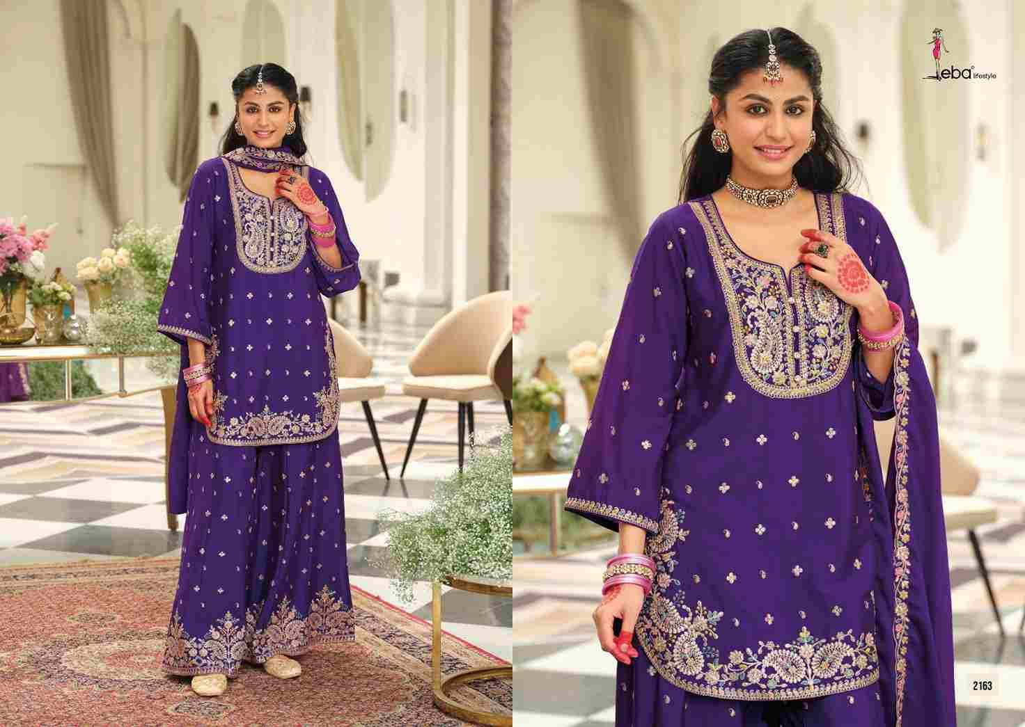 Saaj By Eba Lifestyle 2161 To 2163 Series Beautiful Stylish Festive Suits Fancy Colorful Casual Wear & Ethnic Wear & Ready To Wear Heavy Chinnon Embroidered Dresses At Wholesale Price