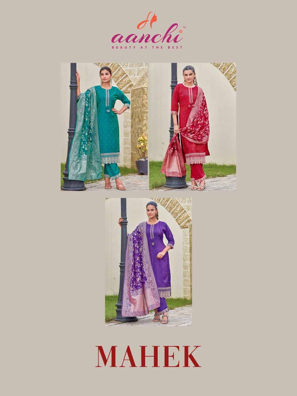 Mahek By Aanchi 01 To 03 Series Beautiful Suits Colorful Stylish Fancy Casual Wear & Ethnic Wear Roman Shimmer Dresses At Wholesale Price